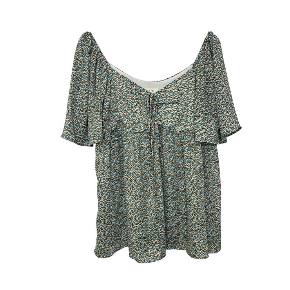 OTT Womens Printed Fluttered Short Sleeve Blouse Sz Large Lightweight Peasant